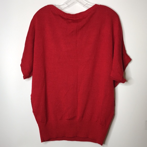 2B Bebe Red Striped Sequined Short Sleeve Christmas Sweater L Large - Picture 8 of 8